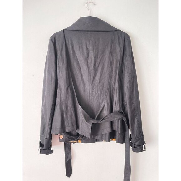 Hugo Boss Black Linen Belted Jacket Blazer Animal Print Lining Size 8 Wrap Back - Picture 15 of 16